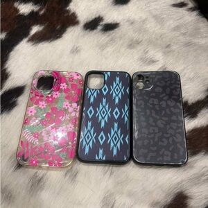 Three Decorative iPhone Cases - Pink Floral, Blue Aztec & Black Leopard Designs